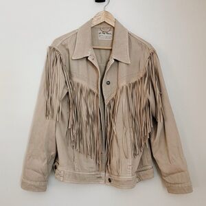 We The Free by Free People - After Hours Fringe Denim Jacket in Tan color 🤠
